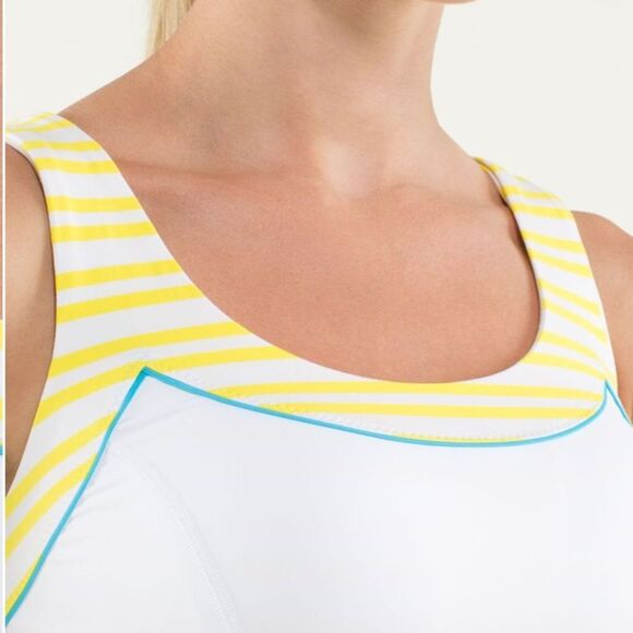 Lululemon Run Ta Ta Topper Tank Top Twin Stripe Sizzle (yellow) White XS Size 4 - Picture 15 of 16